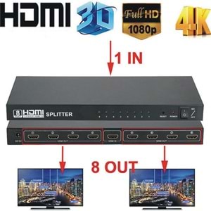 Rose HDTV-108 8 Port HDMI 4K*2K Splıtter 1,4 1080İ 1080P 3D