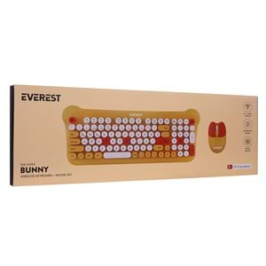 Everest KM-6244 BUNNY Renkli Tuşlu Sarı 2.4 ghz + BT Kablosuz Q Multimedia Klavye + Mouse Set