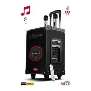 Powerway MT70 Şarjlı Çift Mikrofonlu Hoparlör Karaoke Sistemi Taşınabilir Amfi Bluetooth Hoparlör