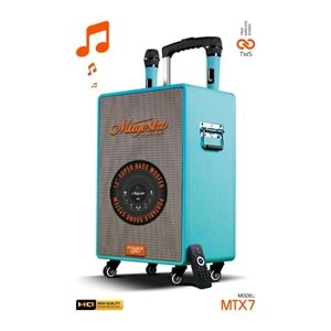 Powerway MTX7 Şarjlı Çift Mikrofonlu Ses Sistemi Karaoke Sistemi Taşınabilir Amfi Bluetooth Hoparlör