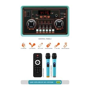 Powerway MTX7 Şarjlı Çift Mikrofonlu Ses Sistemi Karaoke Sistemi Taşınabilir Amfi Bluetooth Hoparlör