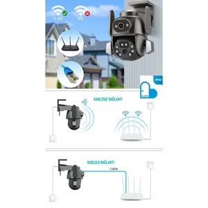 Mpia HİNA Çift Kamera 3+3MP İP Wifi Full HD Suya Dayanıklı 10 Led Gece Görüşlü 2 Antanli Hareketli Kamera