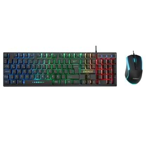 Everest KM-198 Luminax Siyah Gökkuşağı Aydınlatmalı Q Gaming Oyuncu Klavye + Mouse Set