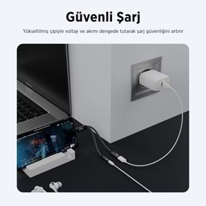 Bix ADP-12 Type-C to 3.5mm Kulaklık ve 15W Type-C Şarj Kablo Dönüştürücü