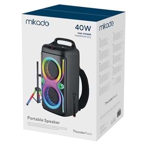 Mikado MD-66BT ThunderBag 40W 3600mAh Çanta Taşıma Özellikli USB/BT/TF/TWS RGB Işıklı Kablosuz Mikrofonlu Toplantı-Parti