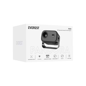 Everest PJ04 Pandora Siyah/Gri Taşınabilir 1280*720P 7500 Lumen 4K Destekli Andriod 13 HD Projeksiyon Cihazı
