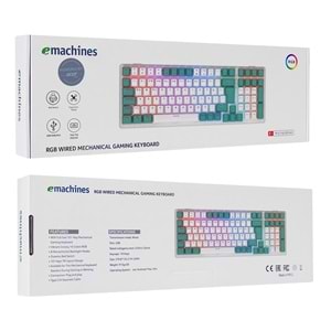 Acer eMachines EAK100 Yeşil/Beyaz USB RGB Backlight RED SWITCH Mekanik Q 100 Tuşlu Compact Gaming Klavye