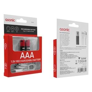 Asonic PL1400 AA Kalın 1.5V 1400mAh/2600mwh Type-C USB Şarjli 2'Lİ Pil