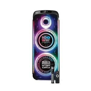 Powerway Lumox 100W Bluetooth Hoparlör Karaoke Parti Ses Sistemi Gitar Girişli Optik Kontrol Paneli Ekran