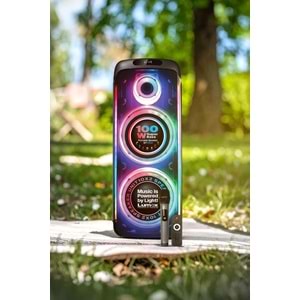Powerway Lumox 100W Bluetooth Hoparlör Karaoke Parti Ses Sistemi Gitar Girişli Optik Kontrol Paneli Ekran