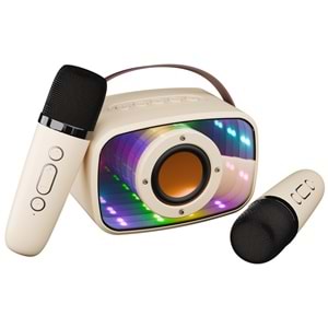 Mikado MD-57BT Endless 5W Bej TF + USB + AUX + BT Destekli 2 Wireless Karaoke Mikrofon 1200mAh Taşınabilir Speaker