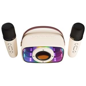 Mikado MD-57BT Endless 5W Bej TF + USB + AUX + BT Destekli 2 Wireless Karaoke Mikrofon 1200mAh Taşınabilir Speaker