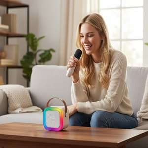 Mikado MD-27BT Naos Krem USB+TF+Bluetooth Destekli Wireless Karaoke Mikrofonlu 5W 800mAh Taşınabilir Speaker