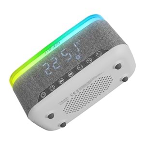 Mikado MD-W8 1200mAh 10W Gri Bluetooth-Usb-Kablosuz Şarj RGB-Gece Lambası Özellikli Alarmlı Saat Speaker