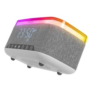 Mikado MD-W8 1200mAh 10W Gri Bluetooth-Usb-Kablosuz Şarj RGB-Gece Lambası Özellikli Alarmlı Saat Speaker