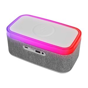Mikado MD-W8 1200mAh 10W Gri Bluetooth-Usb-Kablosuz Şarj RGB-Gece Lambası Özellikli Alarmlı Saat Speaker