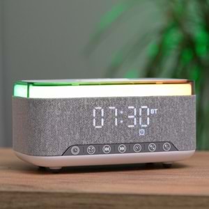 Mikado MD-W8 1200mAh 10W Gri Bluetooth-Usb-Kablosuz Şarj RGB-Gece Lambası Özellikli Alarmlı Saat Speaker