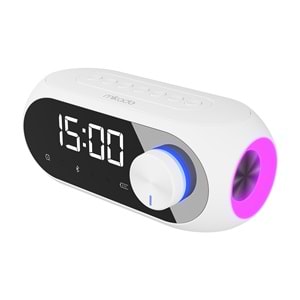 Mikado MD-W7 1200mAh 5W Beyaz/Siyah Bluetooth-Aux-Derece-Usb-FM Double Alarmlı Saat Speaker