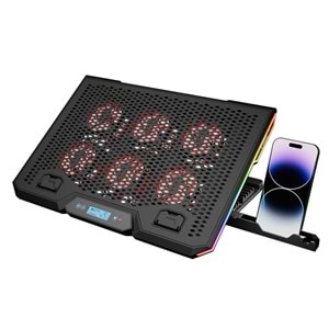 Rampage Blizzard R7 RGB Işıklı 6 Fanlı LCD Ekranlı 2 Usb Soketli 13''-15.6'' Notebook Soğutucu Stand