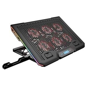 Rampage Blizzard R7 RGB Işıklı 6 Fanlı LCD Ekranlı 2 Usb Soketli 13''-15.6'' Notebook Soğutucu Stand
