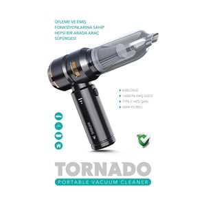 Shıbumı TORNADO 100W Şarjlı Kablosuz Araç İçi Süpürge Gerçek 16000PA Güçlü Üfleme & Vakum Aksesuarlı Type-c