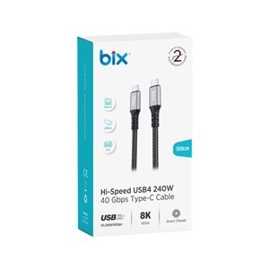 Bix BXCC242 USB4 Thunderbolt 3/4 Uyumlu USB-C IF 240W 40Gbps 8K 60Hz UHD Şarj, Data ve Görüntü Kablosu