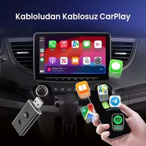 Bix CB02 2.4G/5G WiFi CarPlay Android Auto Kabloludan Kablosuza Çevirici USB-A USB-C Çift Uçlu Hibrit Adaptör