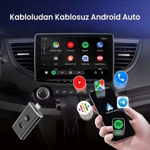 Bix CB02 2.4G/5G WiFi CarPlay Android Auto Kabloludan Kablosuza Çevirici USB-A USB-C Çift Uçlu Hibrit Adaptör