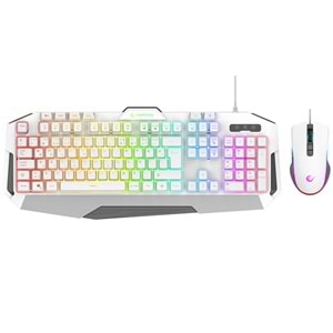 Rampage KM-34 GLARE Beyaz Usb RGB Aydınlatmalı Q 12800 DPI Mouse Gaming Oyuncu Klavye Set