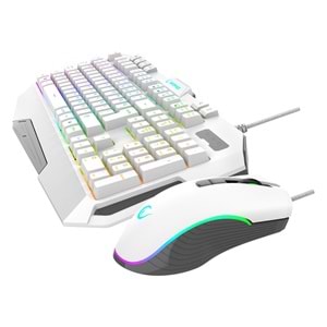 Rampage KM-34 GLARE Beyaz Usb RGB Aydınlatmalı Q 12800 DPI Mouse Gaming Oyuncu Klavye Set