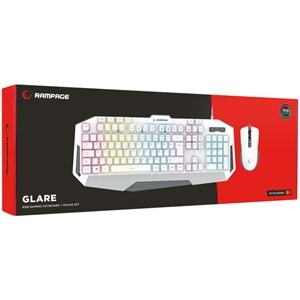 Rampage KM-34 GLARE Beyaz Usb RGB Aydınlatmalı Q 12800 DPI Mouse Gaming Oyuncu Klavye Set