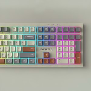 Everest KM-78 Rena Krem/Gri/Kahve Kablosuz 2.4 + BT RGB Aydınlatmalı Sessiz Q Su Sıçramasına Dayanıklı Klavye + Mouse Se