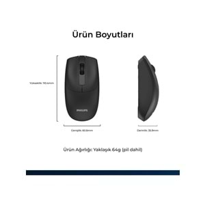 Philips SPK7398 Siyah Sessiz Optik Kablosuz Mouse