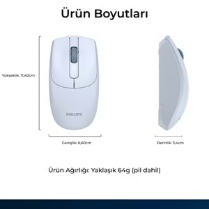 Philips SPK7398 Mavi Sessiz Optik Kablosuz Mouse