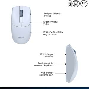 Philips SPK7398 Mavi Sessiz Optik Kablosuz Mouse