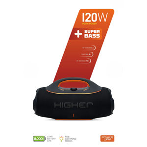 Powerway HİGHER 120W 4x Güç Usb Hafıza Kartı Aux Fm Led Işıklı Bluetooth Hoparlör 8000 mAh Ses Bombası