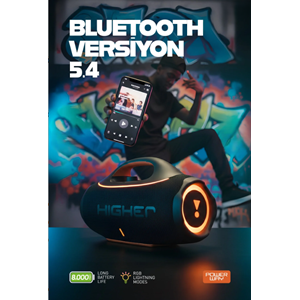 Powerway HİGHER 120W 4x Güç Usb Hafıza Kartı Aux Fm Led Işıklı Bluetooth Hoparlör 8000 mAh Ses Bombası