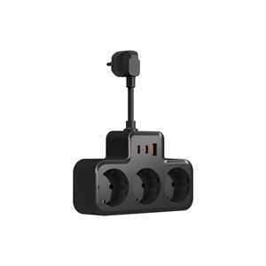 S-link PRZ07 Siyah 3 Soketli 15mm 1 Usb 2 Type-C PD20W 1050 JouleTam Bakır Kablolu Akım Korumalı Priz