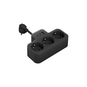 S-link PRZ07 Siyah 3 Soketli 15mm 1 Usb 2 Type-C PD20W 1050 JouleTam Bakır Kablolu Akım Korumalı Priz