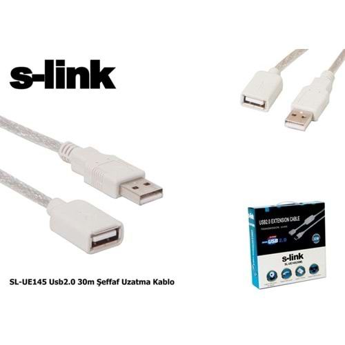S-link SL-UE145 Usb2.0 30mt Şeffaf Uzatma Kablo