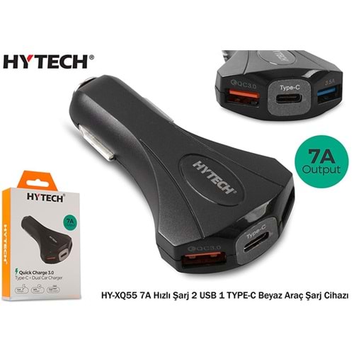 Hytech HY-XQ55 7A Hızlı Şarj 2 USB 1 TYPE-C Siyah/Beyaz Araç Şarj Cihazı