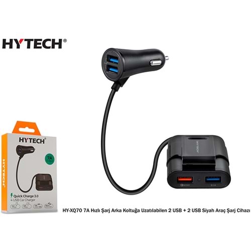 Hytech HY-XQ70 7A Hızlı Şarj Arka Koltuğa Uzatılabilen 2 USB + 2 USB Siyah Araç Şarj Cihazı