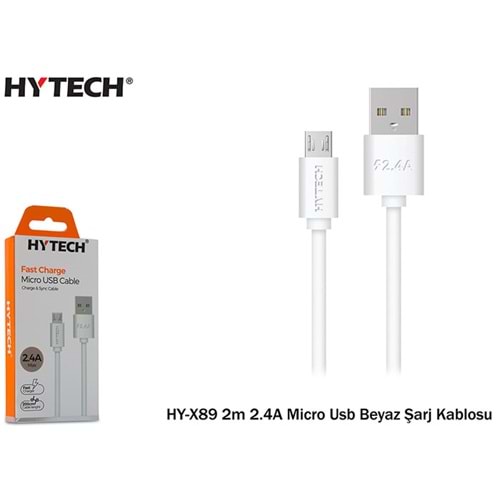 HYTECH HY-X89 2m 2.4A MİCRO USB BEYAZ ŞARJ KABLOSU