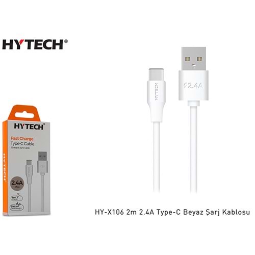 Hytech HY-X106 2m 2.4A Type-C Beyaz Şarj Kablosu