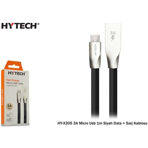 HYTECH HY-X205 3A MİCRO USB 1m SİYAH/BEYAZ/MAVİ DATA+SARJ KABLOSU