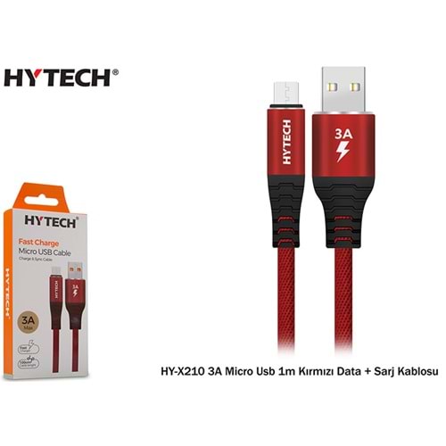 HYTECH HY-X210 3A MİCRO USB 1m Gri/Kırmızı DATA+SARJ KABLOSU