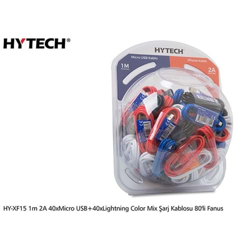 Hytech HY-XF15 1m 2A 40xMicro USB + 40xlightning Karışık Renk şarj kablosu 80li Fanus