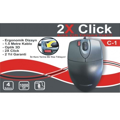 Concord C-1 Çift Klick 2X Klick Ootik 3D 1.5 mt Mouse