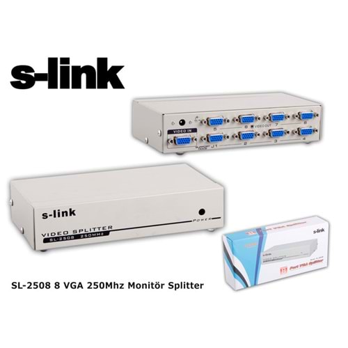 S-link SL-2508 8 VGA 250Mhz Monitör Splitter