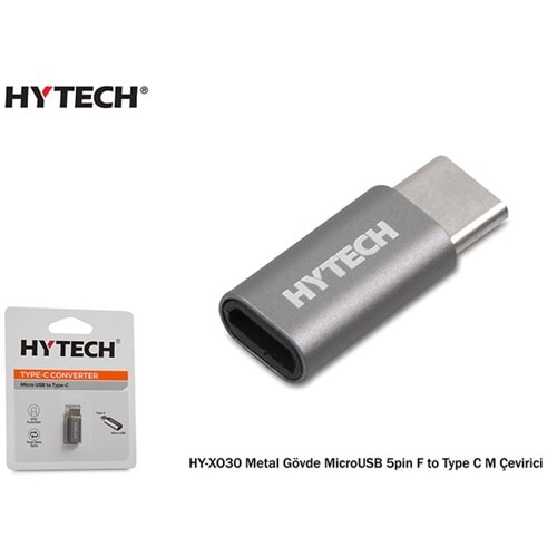 Hytech HY-XO30 Gümüş MicroUSB 5pin F to Type C M Metal Gövdeli Çevirici